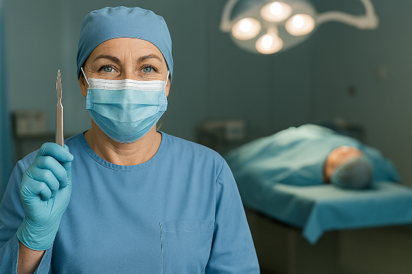 Chirurgin mit Skalpell (KI-generiert mit Copilot von B. H.)