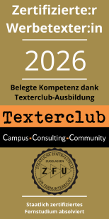 Birgit Hofmann zertifizierte Werbetexterin - Texterclub-Siegel